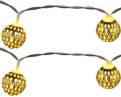 Lichtsnoer - 2x - gouden ballen - 8 led bollen - warm wit - 130 cm - batterij - verlichting