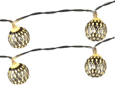 Lichtsnoer - 2x - zilveren ballen - 8 led bollen - warm wit - 130 cm - batterij - verlichting