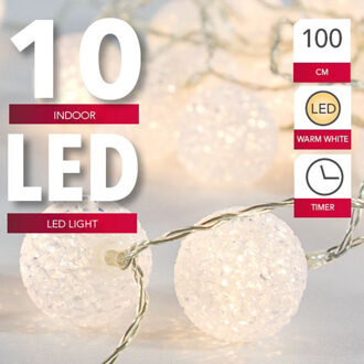 Lichtsnoer - met 10 witte bolletjes - warm wit - op batterij - met timer - 135 cm - Kerstverlichting