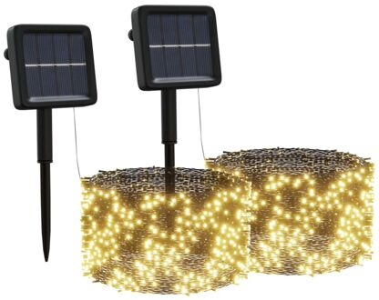 Lichtsnoeren 2 st met 2x200 LED's solar binnen/buiten warmwit