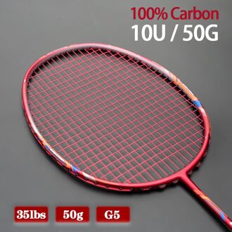 Lichtste 10U 52G Full Carbon Fiber Badminton Rackets Snaren Professionele Training Racket Max Spanning 35LBS Met Zakken Voor Volwassen Rood