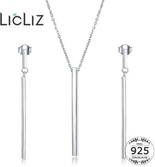 LicLiz Mode 925 Zilveren Bar Sieraden Sets Ketting Oorbellen voor Vrouwen Sterling Zilveren Sieraden Sets Oorbellen Kraag LS0004