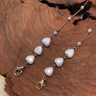 Liefde Hart Masker Ketting Multifunctionele Parel Ketting Mode Ketting Glazen Keten Anti-Slip & Anti-Verloren Glazen Masker ketting Touw zilver