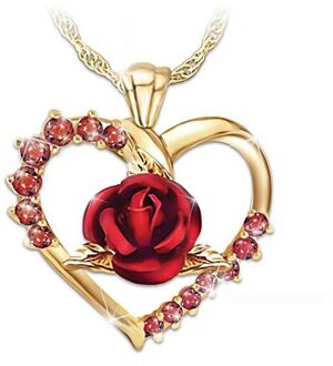 Liefde Hart Rode Roos Hanger Ketting Vrouwen Meisje Dame Gouden Kleur Ketting Choker Mode-sieraden Voor Valentijnsdag