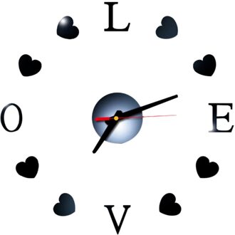 Liefde Klok Spiegel Acryl Home Decor Diy Eenvoudige Frameloze Wandklok Moderne Horloges 3d Sticker Diy Woonkamer Deco # J zwart