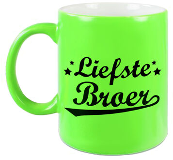 Liefste broer cadeau mok / beker neon groen 330 ml - verjaardag / bedankt cadeau - feest mokken