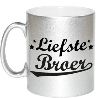 Liefste broer cadeau zilveren mok / beker sterren 330 ml - feest mokken Zilverkleurig
