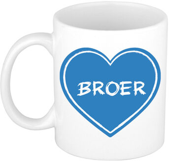 Liefste broer verjaardag cadeau mok - blauw hartje - 300 ml - broer/zus dag - feest mokken