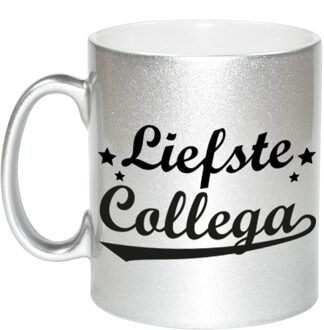 Liefste collega cadeau zilveren mok / beker sterren 330 ml - feest mokken Zilverkleurig