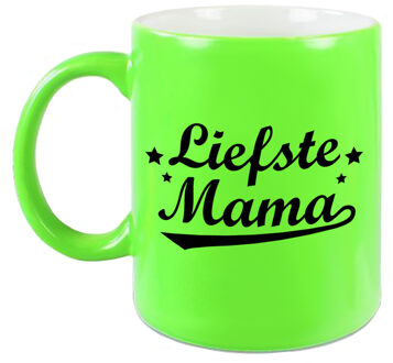 Liefste mama cadeau mok / beker neon groen voor Moederdag 330 ml - feest mokken