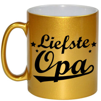 Liefste opa cadeau gouden mok / beker sterren 330 ml - feest mokken Goudkleurig