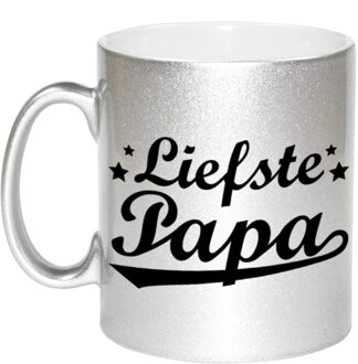 Liefste papa cadeau zilveren mok / beker voor Vaderdag 330 ml - feest mokken Zilverkleurig
