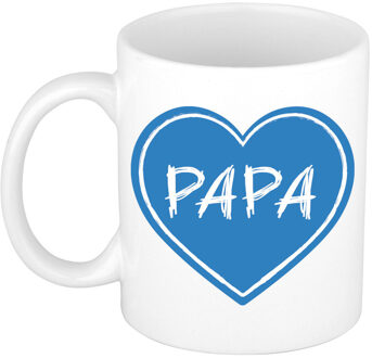 Liefste papa verjaardag cadeau mok - blauw hartje - 300 ml - Vaderdag - feest mokken