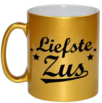 Liefste zus cadeau gouden mok / beker sterren 330 ml - feest mokken Goudkleurig