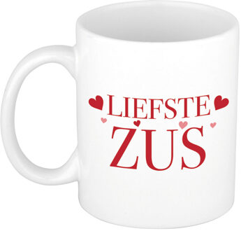 Liefste zus cadeau mok / beker wit met rode hartjes - verjaardag / bedankt kado - feest mokken Multikleur