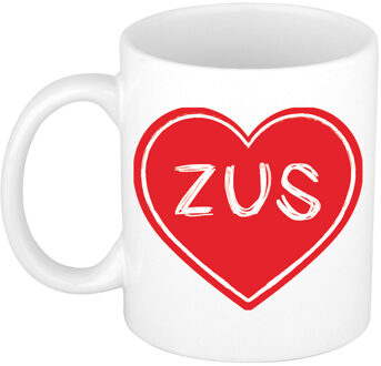 Liefste zus verjaardag cadeau mok - rood hartje - 300 ml - broer/zus dag - feest mokken