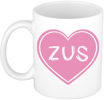 Liefste zus verjaardag cadeau mok - roze hartje - 300 ml - broer/zus dag - feest mokken