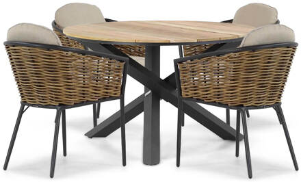 Lifestyle Nice/Fabriano 120 cm dining tuinset 5-delig Grijs-antraciet