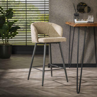 LifestyleFurn Barstoel 'Arnie' Bouclé, kleur Zand (zithoogte 69cm)