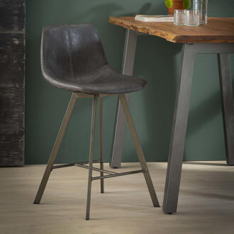 LifestyleFurn Barstoel 'Celia' PU, kleur Zwart (zithoogte 66cm) Saddle PU zwart