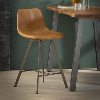LifestyleFurn Barstoel 'Celia' (zithoogte 66cm), kleur Cognac Saddle PU cowhide bruin
