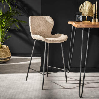 LifestyleFurn Barstoel 'Gael' Bouclé, kleur zand (zithoogte 67cm) Boucle zandkleur