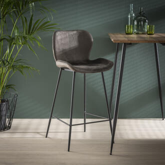 LifestyleFurn Barstoel 'Gael' Velvet, kleur Antraciet (zithoogte 67cm)