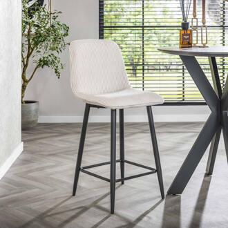 LifestyleFurn Barstoel 'Salim' Rib, kleur Off White (zithoogte 65cm)