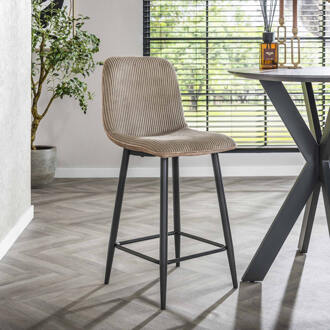 LifestyleFurn Barstoel 'Salim' Rib, kleur Zand (zithoogte 65cm)