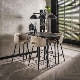 LifestyleFurn Deens Ovale Bartafel 'Debora' Keramiek look, 140 x 75cm 3D zwart bruin - 140 x 75 cm