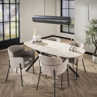 LifestyleFurn Deens Ovale Eettafel 'Andrienne' Keramiek in Travertin-look, 180 x 90cm Ceramic travertine - 180 x 90 cm
