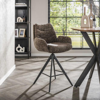 LifestyleFurn Draaibare Barstoel 'Kristee' Chenille, kleur Taupe (zithoogte 67cm)