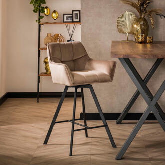 LifestyleFurn Draaibare Barstoel 'Thandie' Velvet, kleur Champagne velours