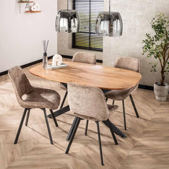 LifestyleFurn Eettafel 'Imre' Deens ovaal, Acaciahout, 150 x 90cm Massief acacia naturel - 150 x 90 cm