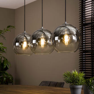 LifestyleFurn Hanglamp 'Bubble Shaded' met 3 smoke-glas bollen Oud zilver