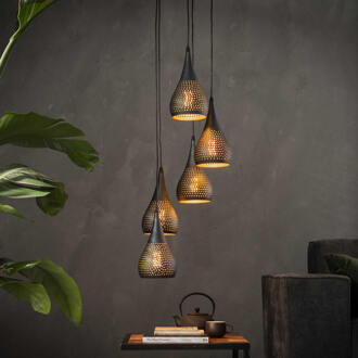 LifestyleFurn Hanglamp 'Daniel' 5-lamps, Ø15cm Zwart bruin