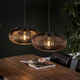 LifestyleFurn Hanglamp 'Mallory' Ø43cm, 2-lamps Zwart nikkel