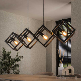LifestyleFurn Hanglamp 'Rift' 4-lamps, Kubus, kleur Charcoal