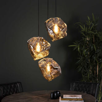 LifestyleFurn Hanglamp 'Rock' 3-lamps, kleur Chromed Chromed glas