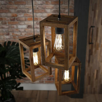LifestyleFurn Hanglamp 'Thelma' 3-lamps Massief mango naturel