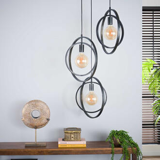 LifestyleFurn Hanglamp 'Tricia' 3-lamps getrapt, kleur Charcoal