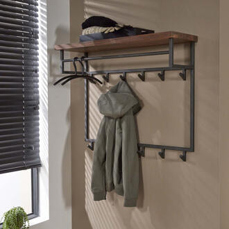 LifestyleFurn Kapstok 'Amadou' Saja notenhout, met 12 haken en plank Massief Saja natural
