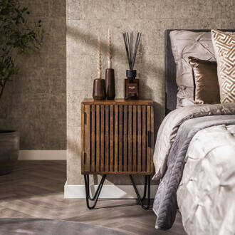 LifestyleFurn Nachtkastje 'Twiggy' Mangohout, Set van 2 stuks Massief mango zandkleur