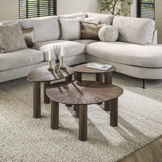 LifestyleFurn Organische Bijzettafel 'Sadaf' Teakhout, Set van 3 stuks Teak rust brown