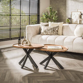 LifestyleFurn Organische Salontafel 'Cortnie' Acaciahout, Set van 2 stuks Massief acacia naturel