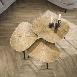 LifestyleFurn Organische Salontafel 'Katrell' Ray Metal, Set van 3 stuks Brons ray metal