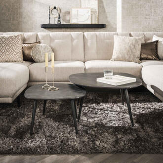 LifestyleFurn Organische Salontafel 'Kora' Set van 2 stuks, Keramiek look 3D zwart bruin