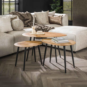 LifestyleFurn Organische Salontafel 'Lyda' Acacia, Set van 3 stuks Massief acacia naturel