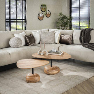 LifestyleFurn Organische Salontafel 'Renée' Acaciahout, Set van 2 stuks Massief acacia naturel