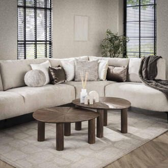 LifestyleFurn Organische Salontafel 'Sadaf' Teakhout, Set van 2 stuks Teak rust brown